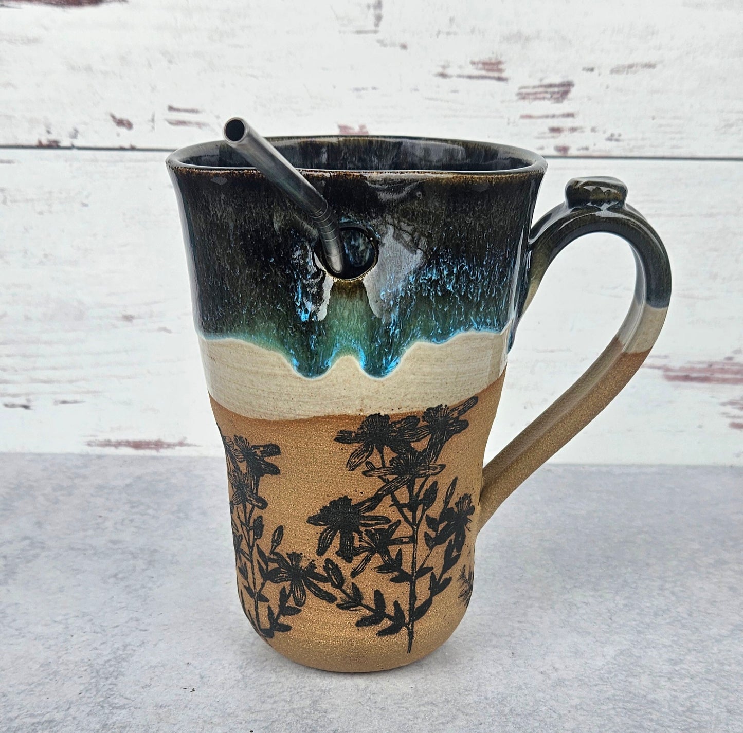 Floral Straw Mug | 16 oz.