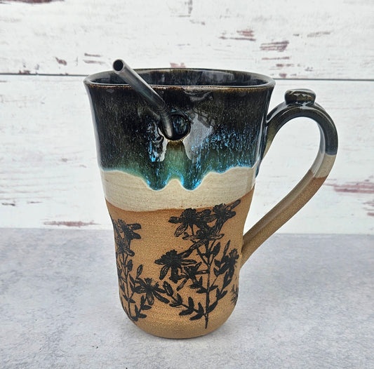 Floral Straw Mug | 16 oz.